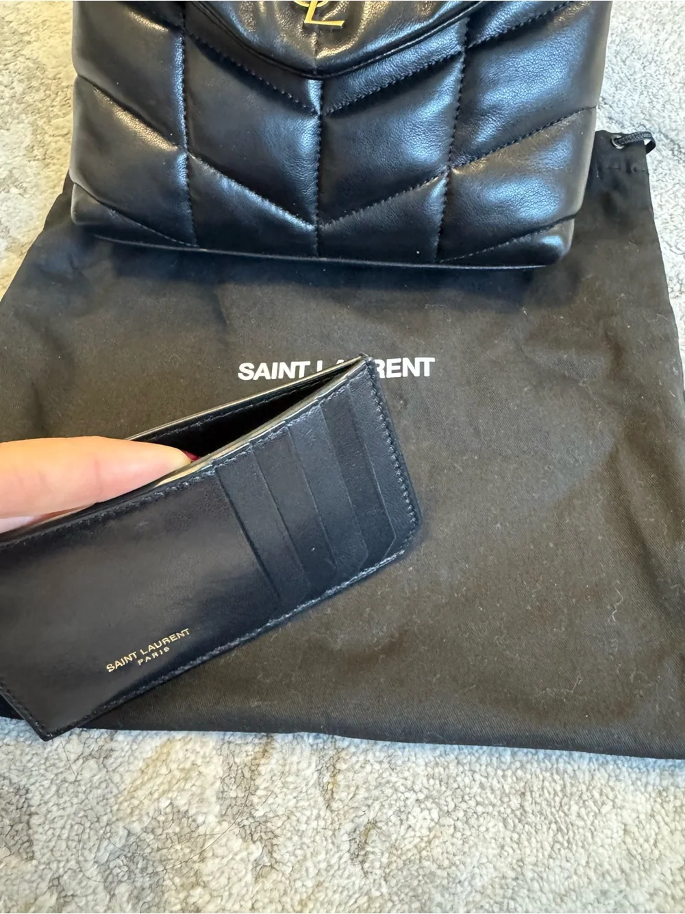 Yves Saint Laurent Black Quilted Leather Puffer Clutch with Gold YSL Logo - Picture 5 of 14